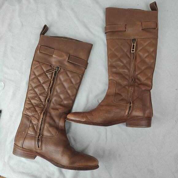 Burberry‎ Quilted Leather Riding Boots Womens 38 8 Tan Brown Preppy Western - Picture 7 of 10